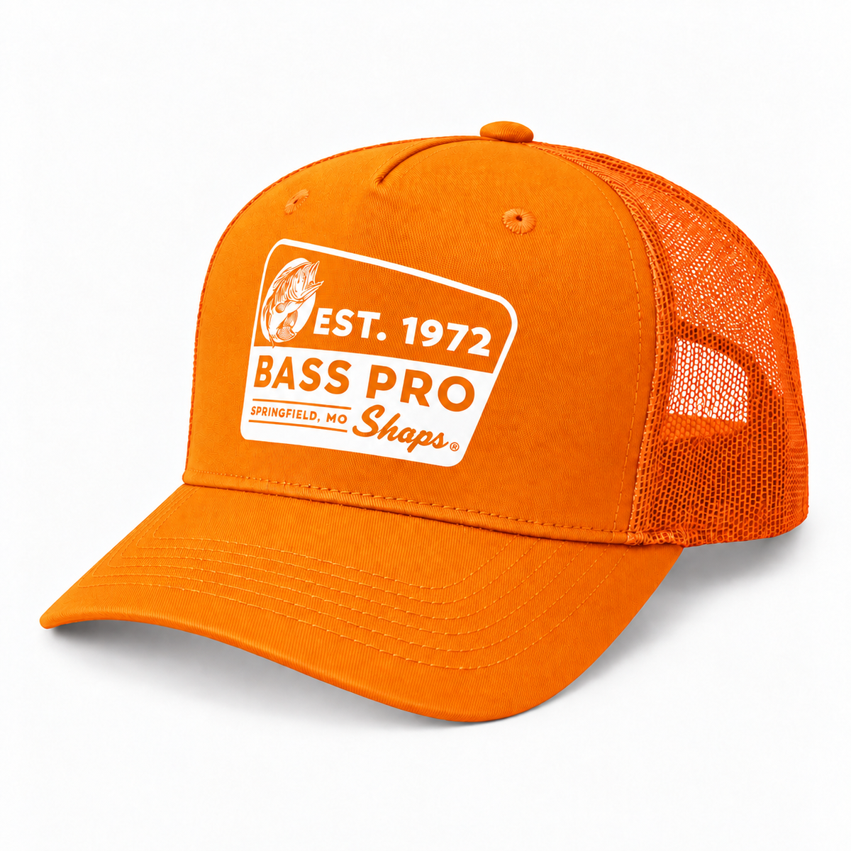 Bass Pro Shops EST. 1972 mesh trucker cap orange variant front