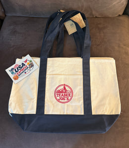 Trader Joe's Reusable Cotton Canvas Tote Bag – Cream & Navy