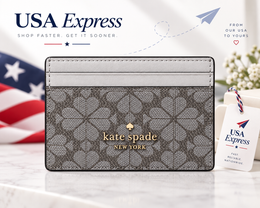 Kate Spade New York gray and white monogram card holder front