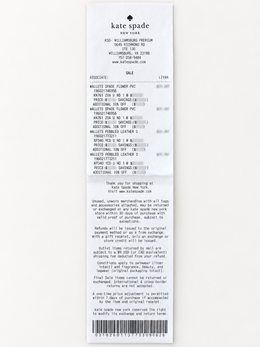 Kate Spade New York retail receipt used as authenticity proof