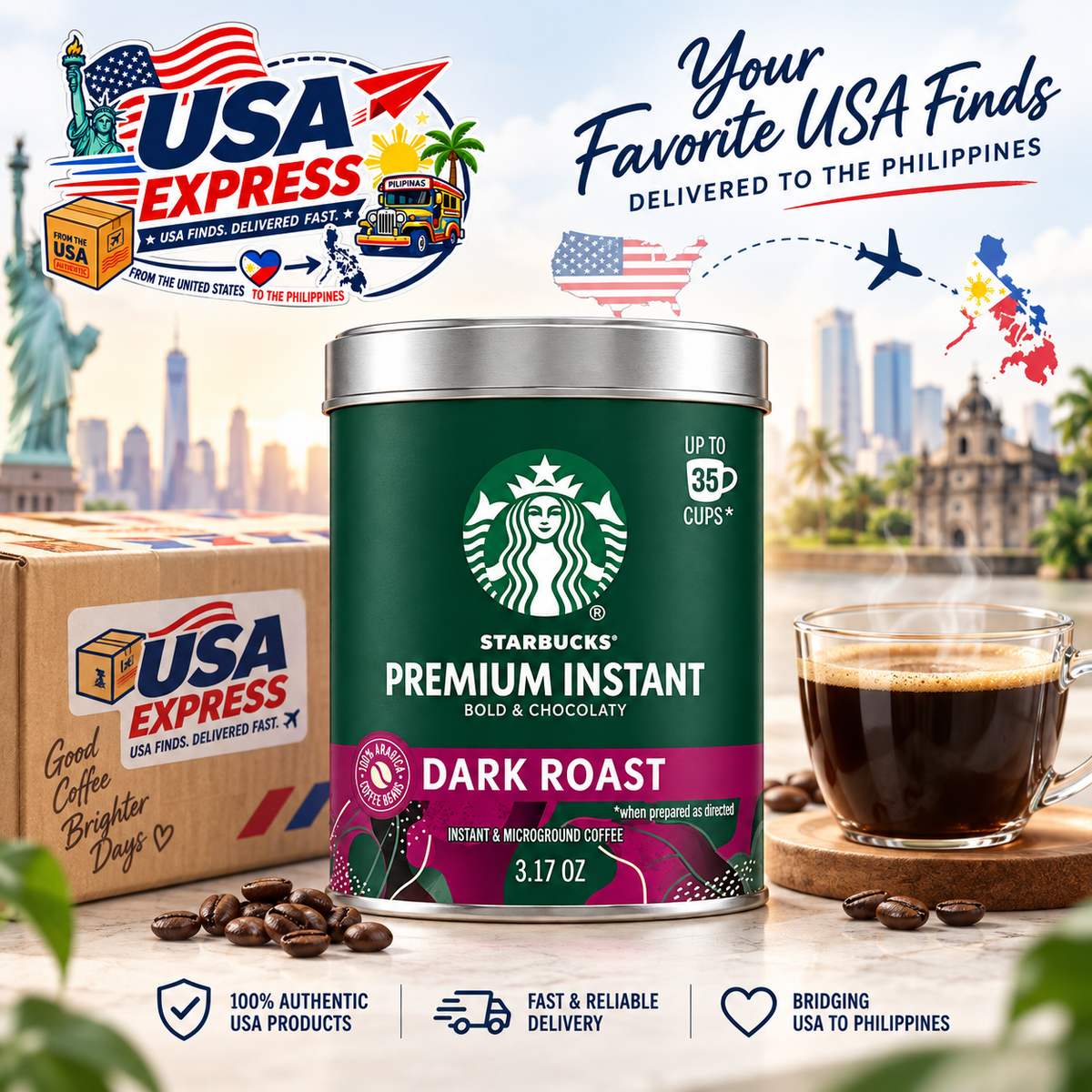 Starbucks Premium Instant Coffee Dark Roast 3.17 oz 90 g front
