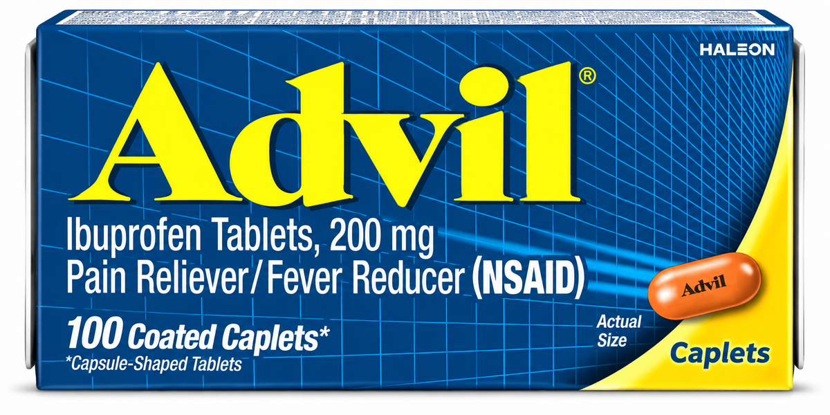 Advil Ibuprofen 200 mg Pain Reliever Fever Reducer 100 coated caplets