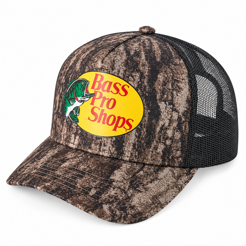 Bass Pro Shops Mesh Trucker Cap Camo Dark Bark front
