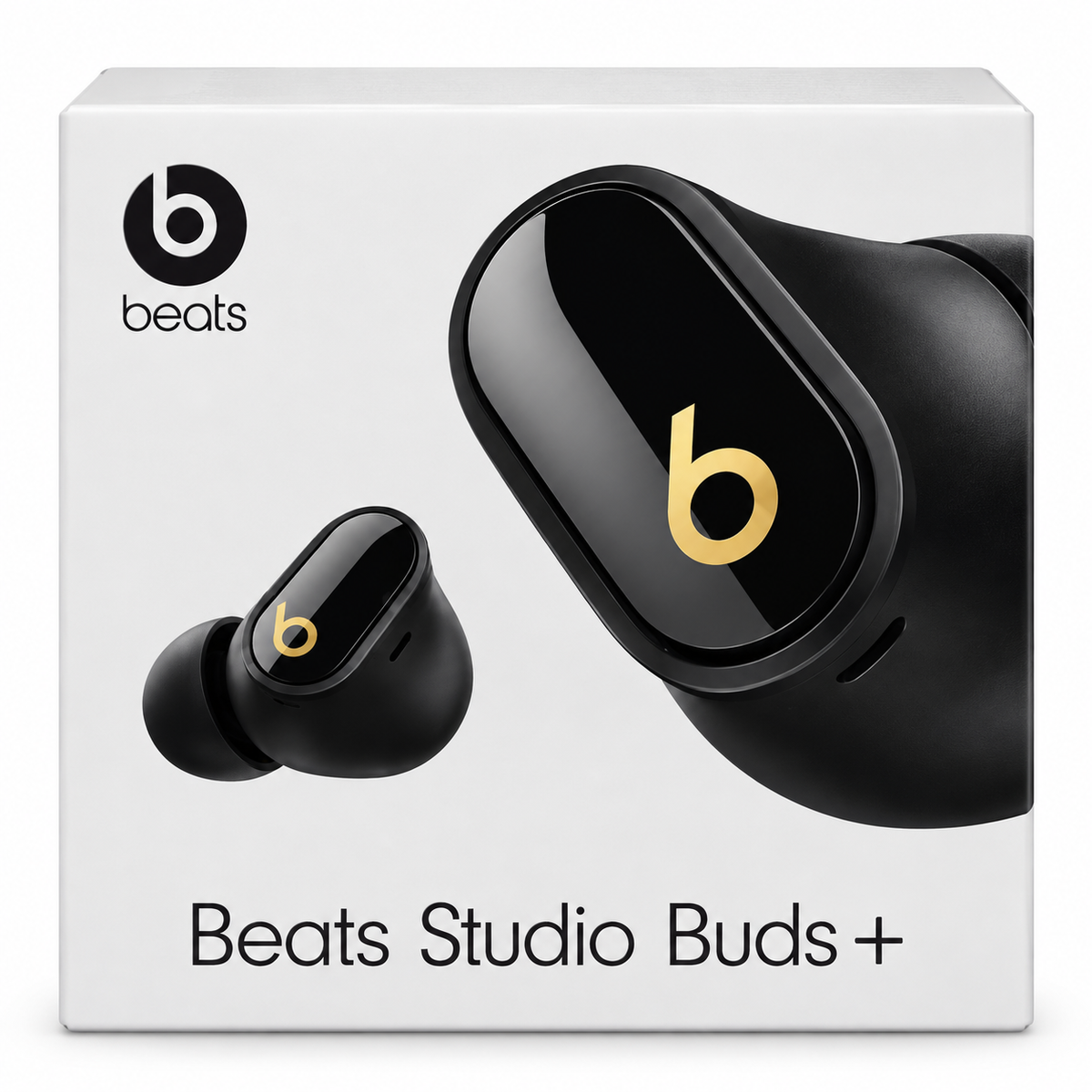 Beats Studio Buds Plus Black and Gold sealed retail box front