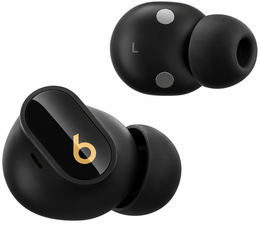 Beats Studio Buds Plus Black and Gold earbud exterior and interior detail views