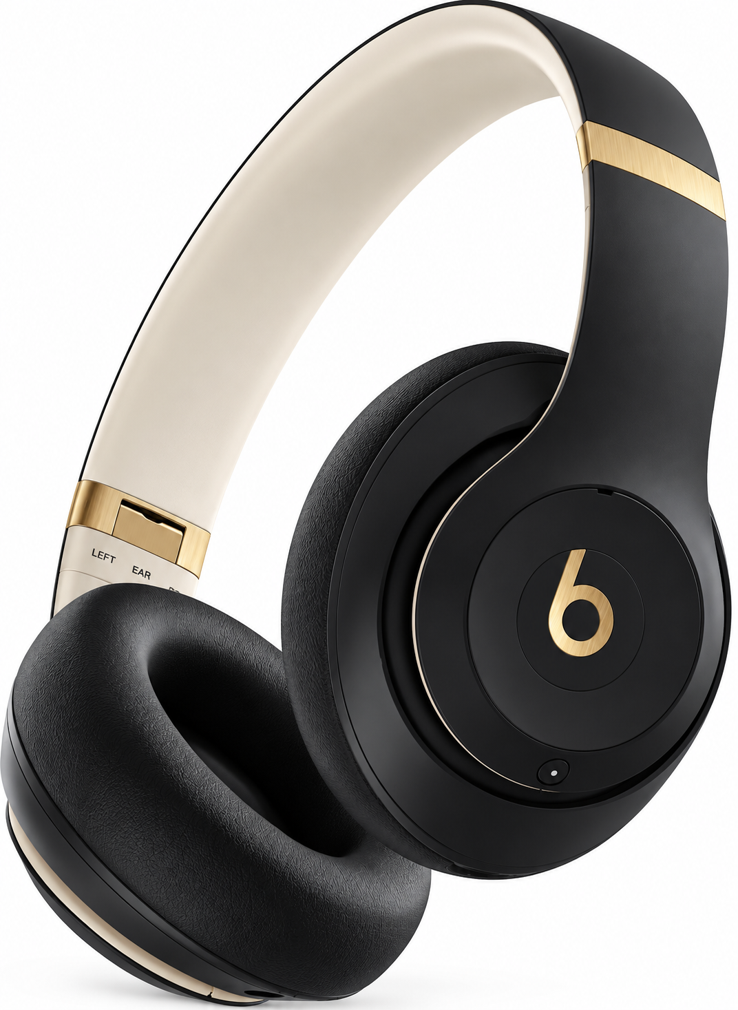 Beats Studio Pro wireless noise cancelling over-ear headphones in Black and Gold three-quarter view