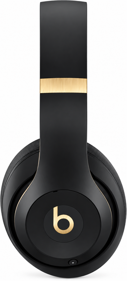 Beats Studio Pro Black and Gold headphones side profile with gold Beats logo
