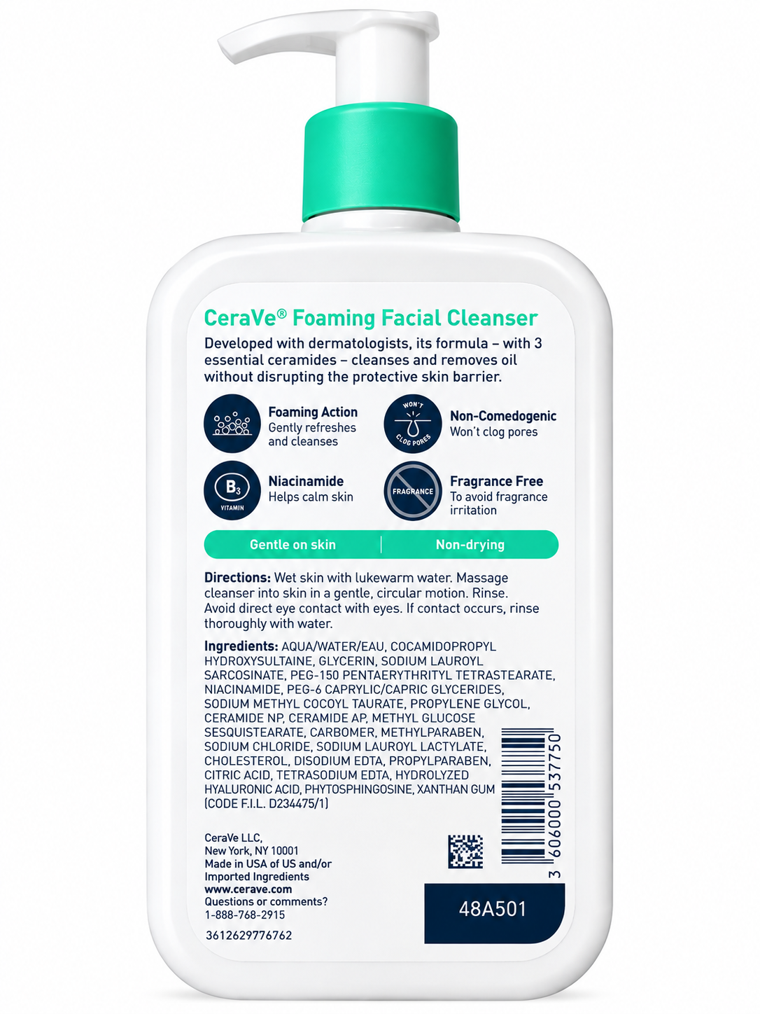 CeraVe Foaming Facial Cleanser 12 fl oz 355 ml back label
