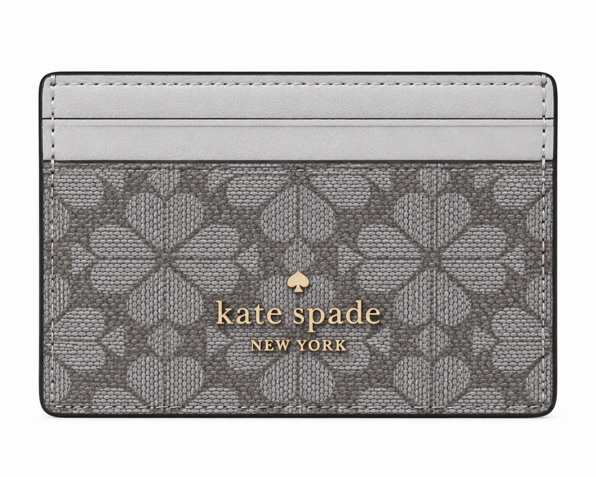 Kate Spade New York gray monogram card holder front