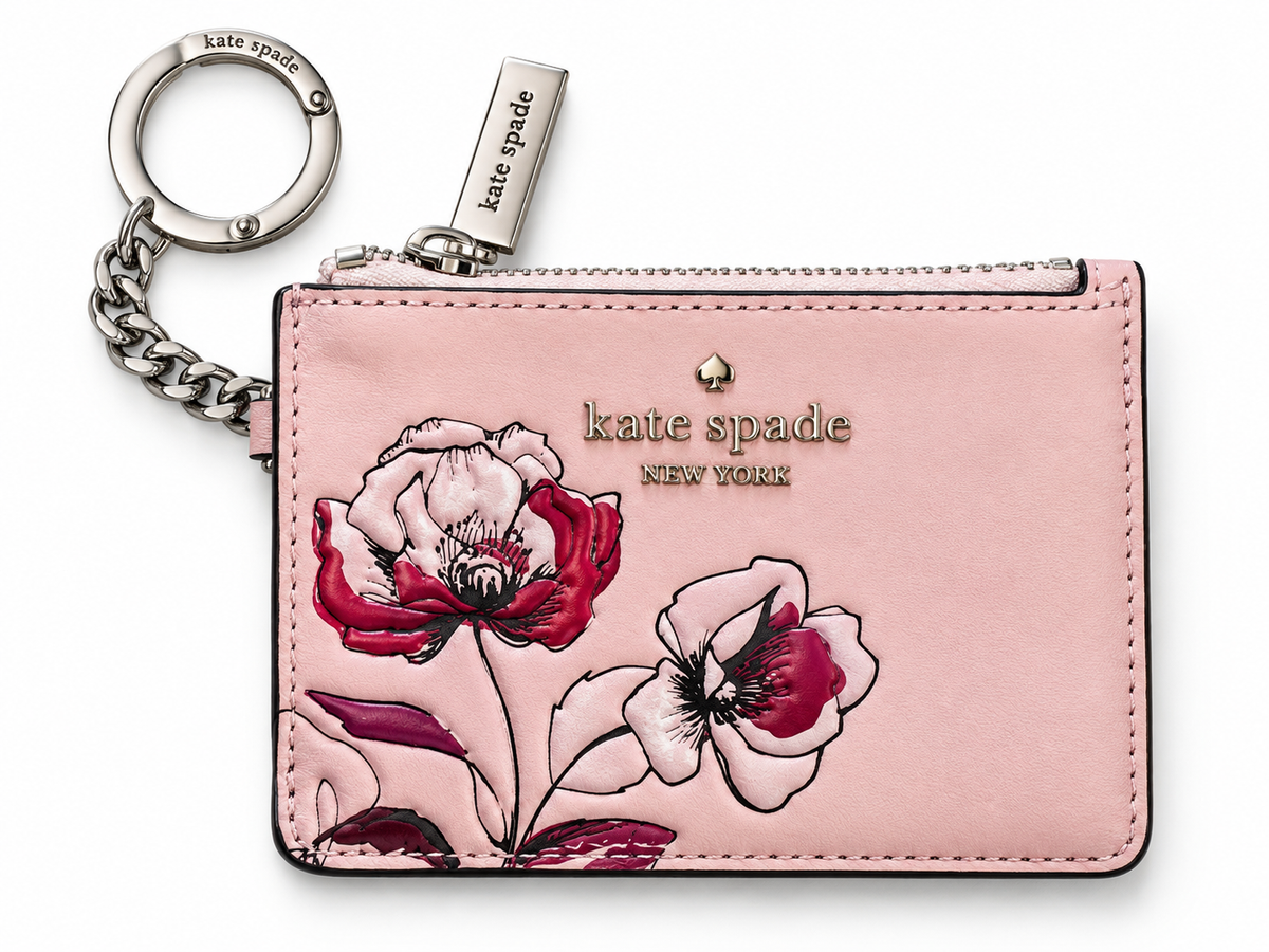 Kate Spade New York Inked Floral key ring card holder in Rose Smoke front