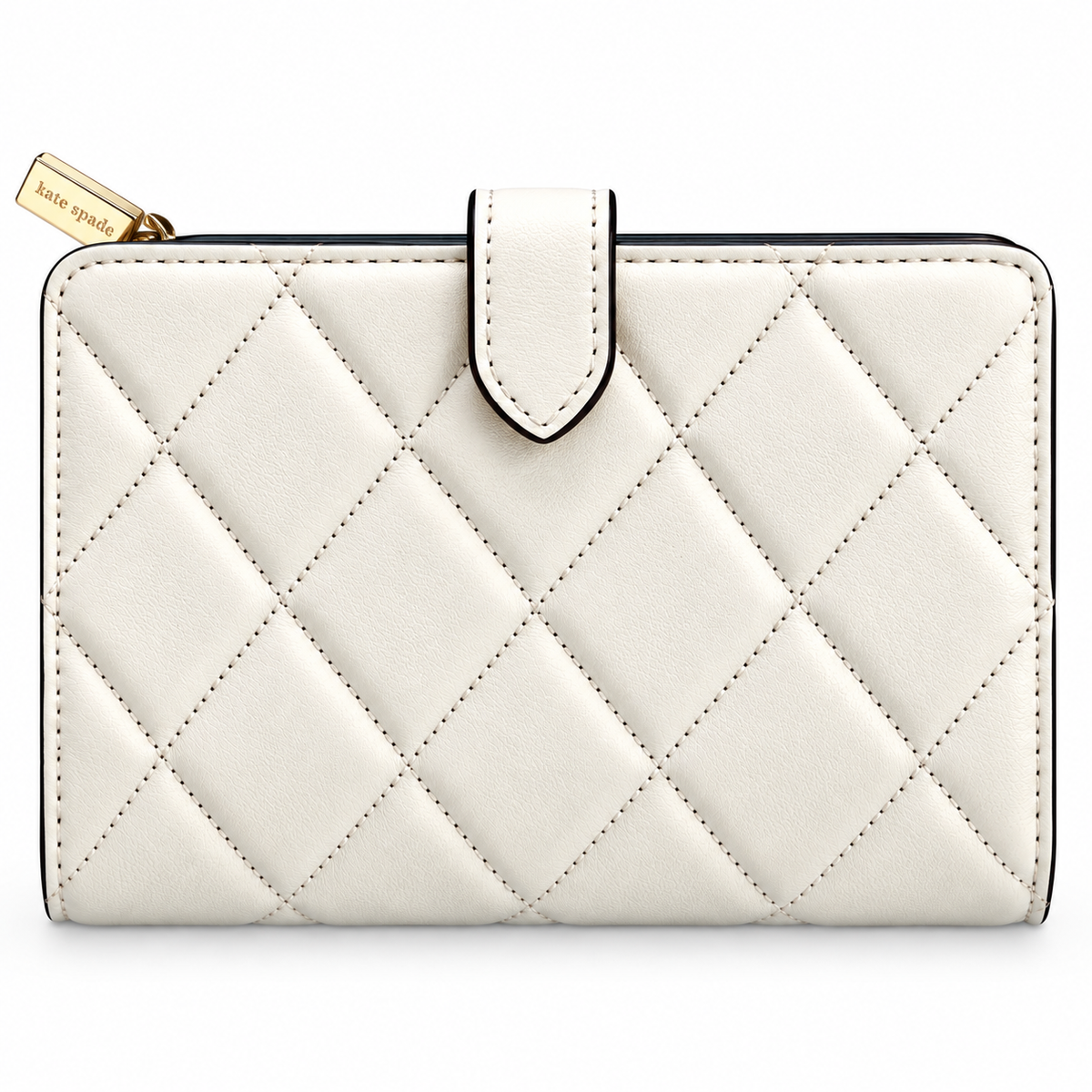 Kate Spade New York KN753 smooth quilted medium compact bifold wallet in Meringue back