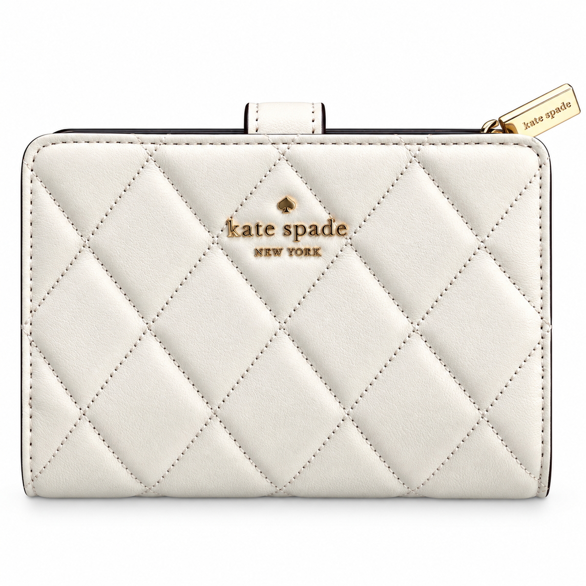Kate Spade New York KN753 smooth quilted medium compact bifold wallet in Meringue front