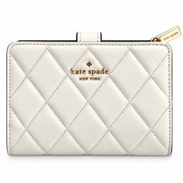 Kate Spade New York KN753 smooth quilted medium compact bifold wallet in Meringue front