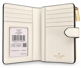 Kate Spade New York KN753 smooth quilted medium compact bifold wallet in Meringue open interior with original insert