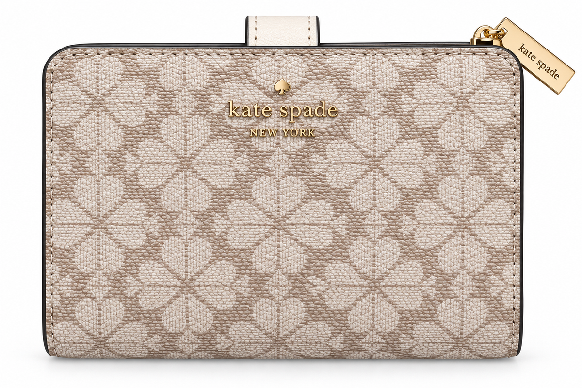 Kate Spade New York KN756 Spade Flower medium compact bifold wallet in Dark Beige front