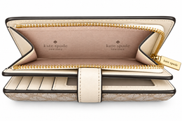 Kate Spade New York KN756 Spade Flower medium compact bifold wallet in Dark Beige open zip compartment