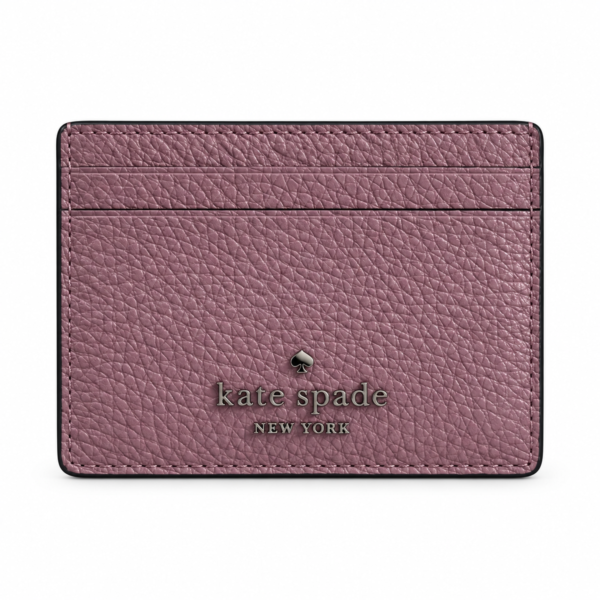 Kate Spade New York dusty mauve pebbled leather card holder front