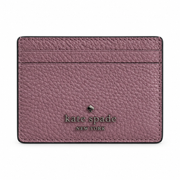 Kate Spade New York dusty mauve pebbled leather card holder front