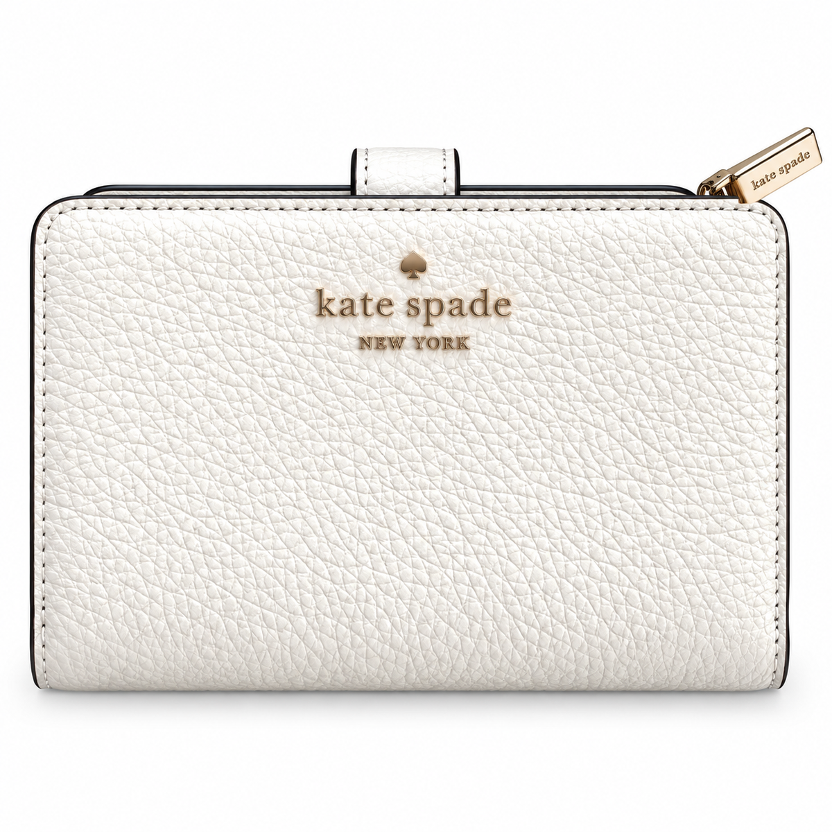 Kate Spade New York pebbled leather medium compact bifold wallet in Meringue front