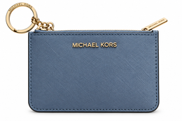 Michael Kors Jet Set Travel Saffiano leather small zip coin pouch with ID and key ring in blue front