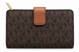 Michael Kors Jet Set Travel medium bifold zip coin wallet in Brown Signature monogram back