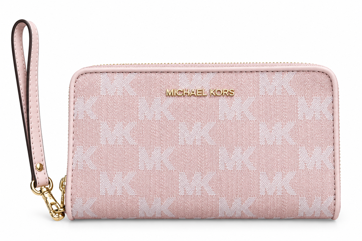 Michael Kors Jet Set Travel large flat phone case in Powder Blush front