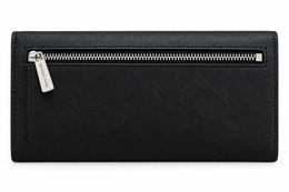 Michael Kors Jet Set Travel large trifold wallet in black back with zip pocket