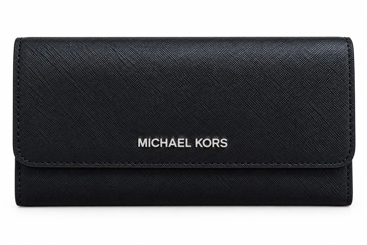 Michael Kors Jet Set Travel large trifold wallet in black front