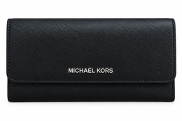 Michael Kors Jet Set Travel large trifold wallet in black front