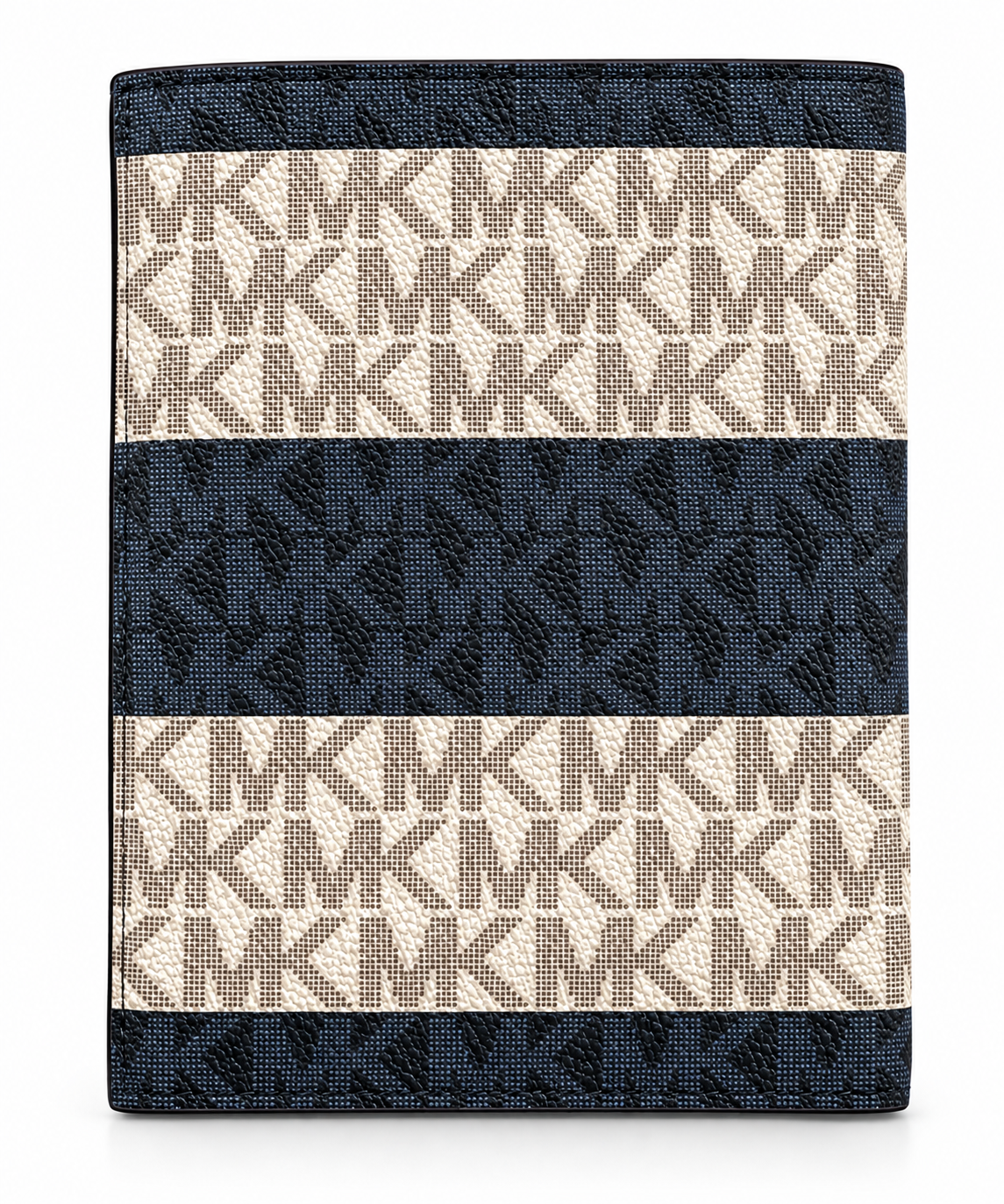 Michael Kors Jet Set Travel passport wallet in navy and vanilla monogram stripe back