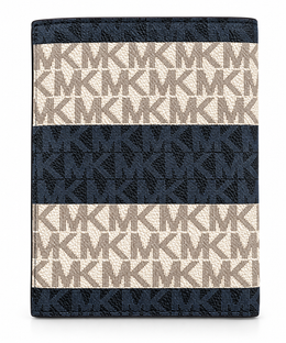 Michael Kors Jet Set Travel passport wallet in navy and vanilla monogram stripe back