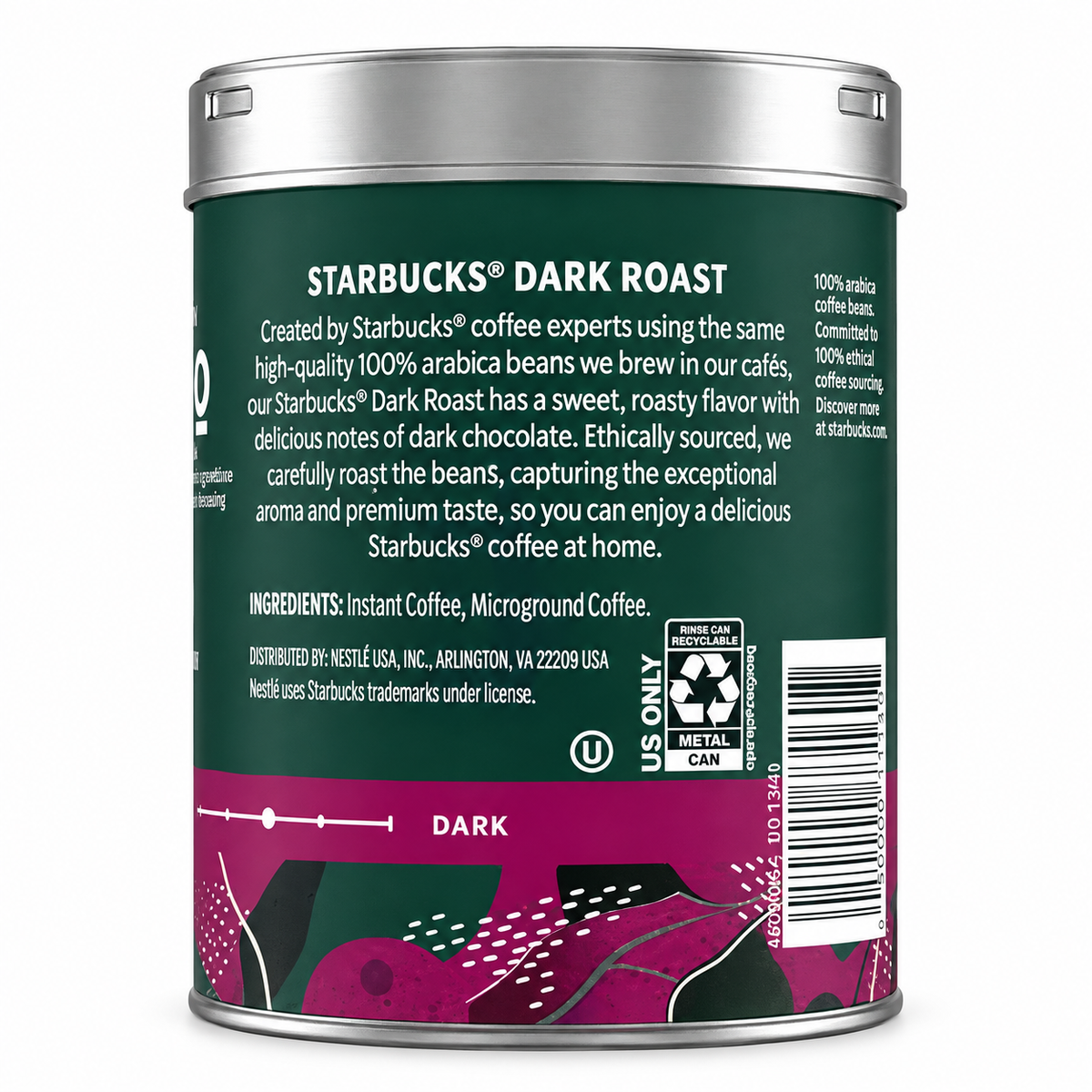 Starbucks Premium Instant Dark Roast coffee 3.17 oz back