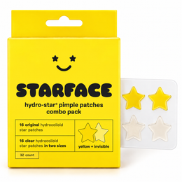 Starface Hydro-Star yellow combo pack with 16 original hydrocolloid and 16 clear hydrocolloid star patches
