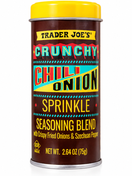 Trader Joe's Crunchy Chili Onion Sprinkle Seasoning Blend with crispy fried onions and Szechuan pepper 2.64 oz tin